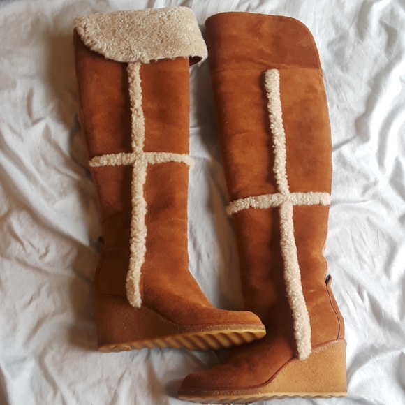 Tory Burch Shoes - Tory Burch suede shearling over the knee boots.